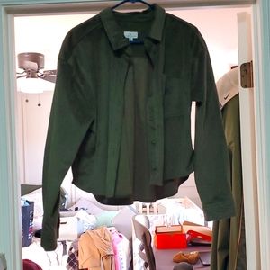 Green Velvet button up short blouse